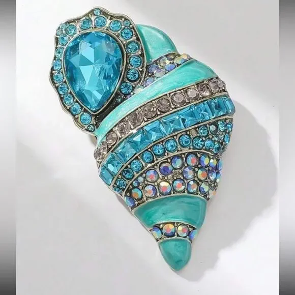 ENAMELLED BLUE SHELL BROOCH PIN NEW - Picture 5 of 5